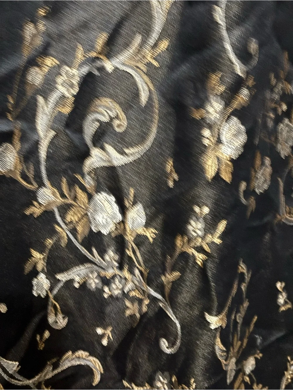 All In One Curtain Set Floral Jacquard 2 Curtains Attached Valance Black Gold